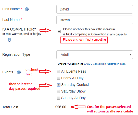 Day pass options for non-competitors